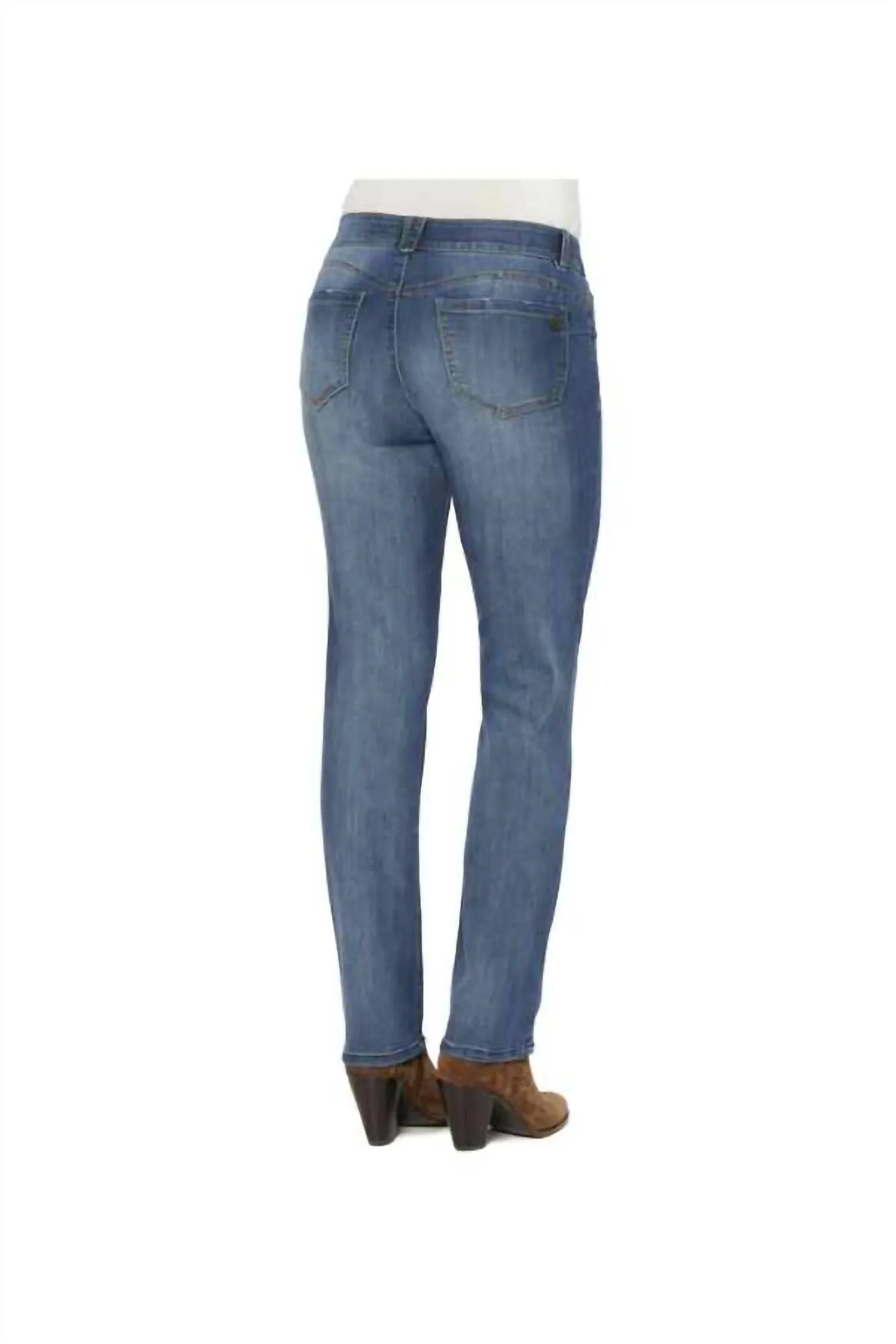 "Ab"SolutionÂ Straight Leg Jeans in Blue Wash