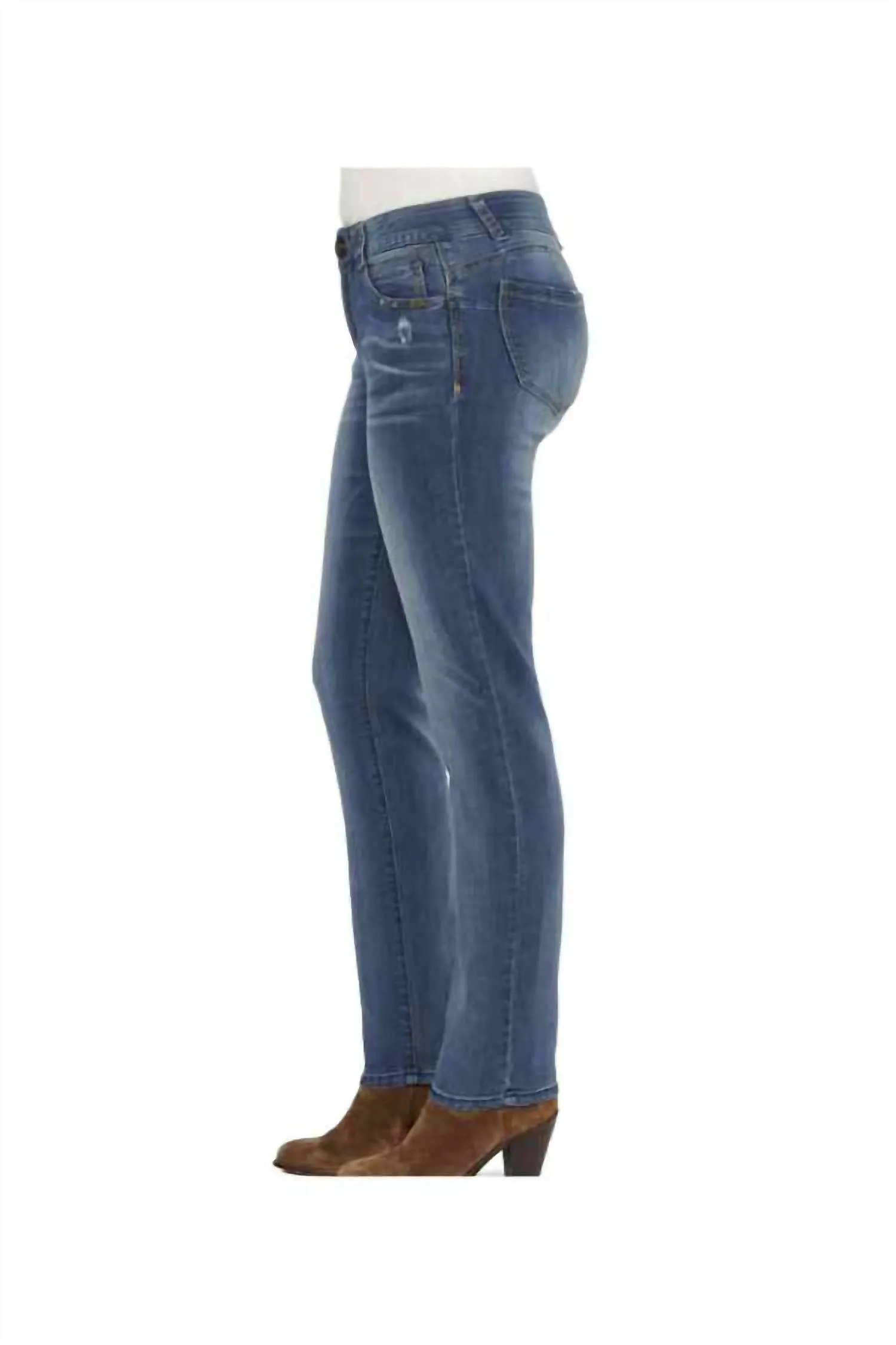 "Ab"SolutionÂ Straight Leg Jeans in Blue Wash