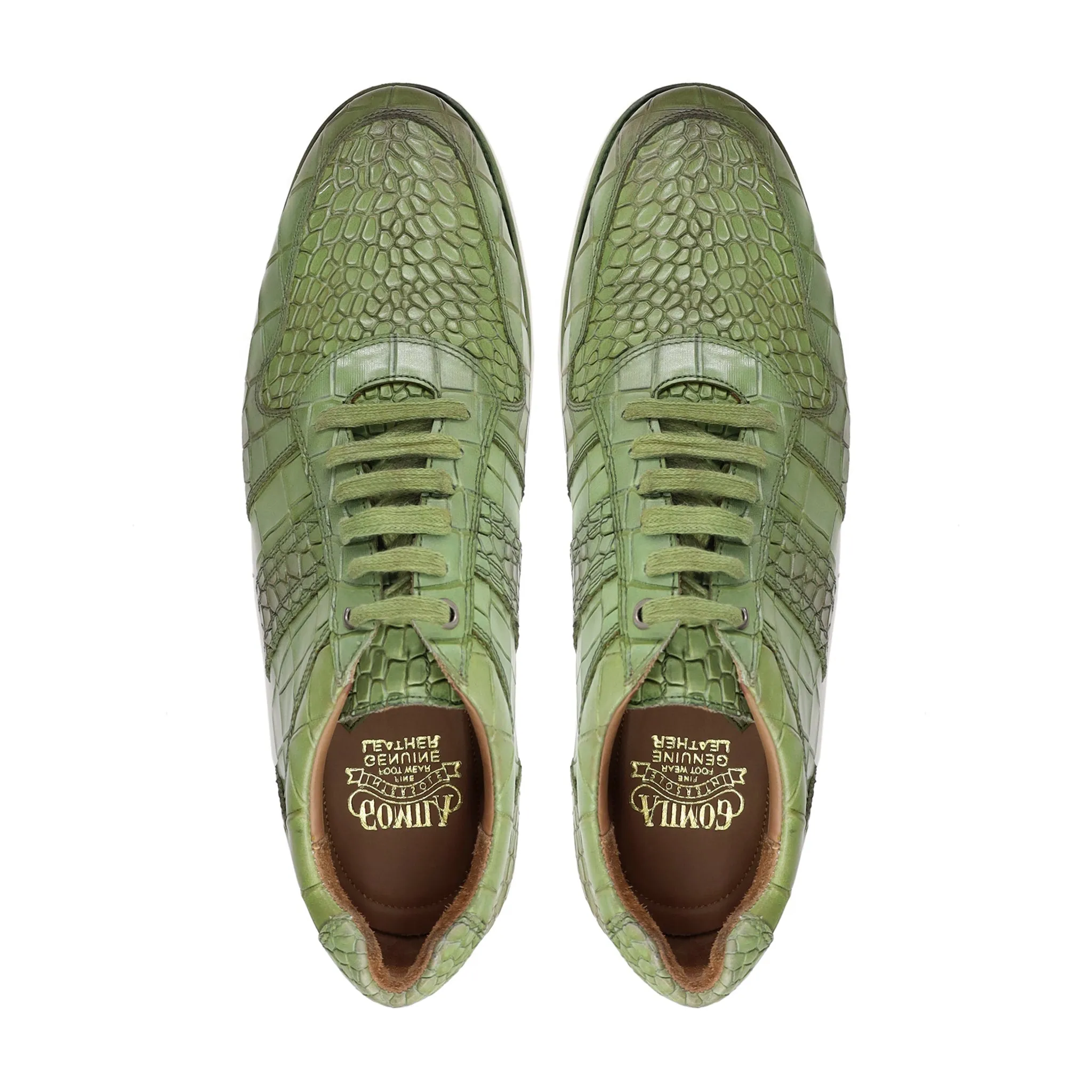 Rattenberg - Men's Light Green Crocodile Printed Calf Leather Jogger