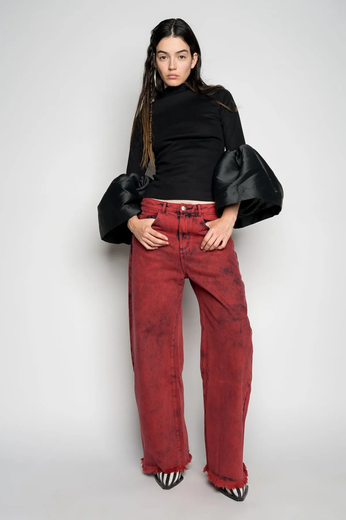 RED BOYFRIEND TROUSERS