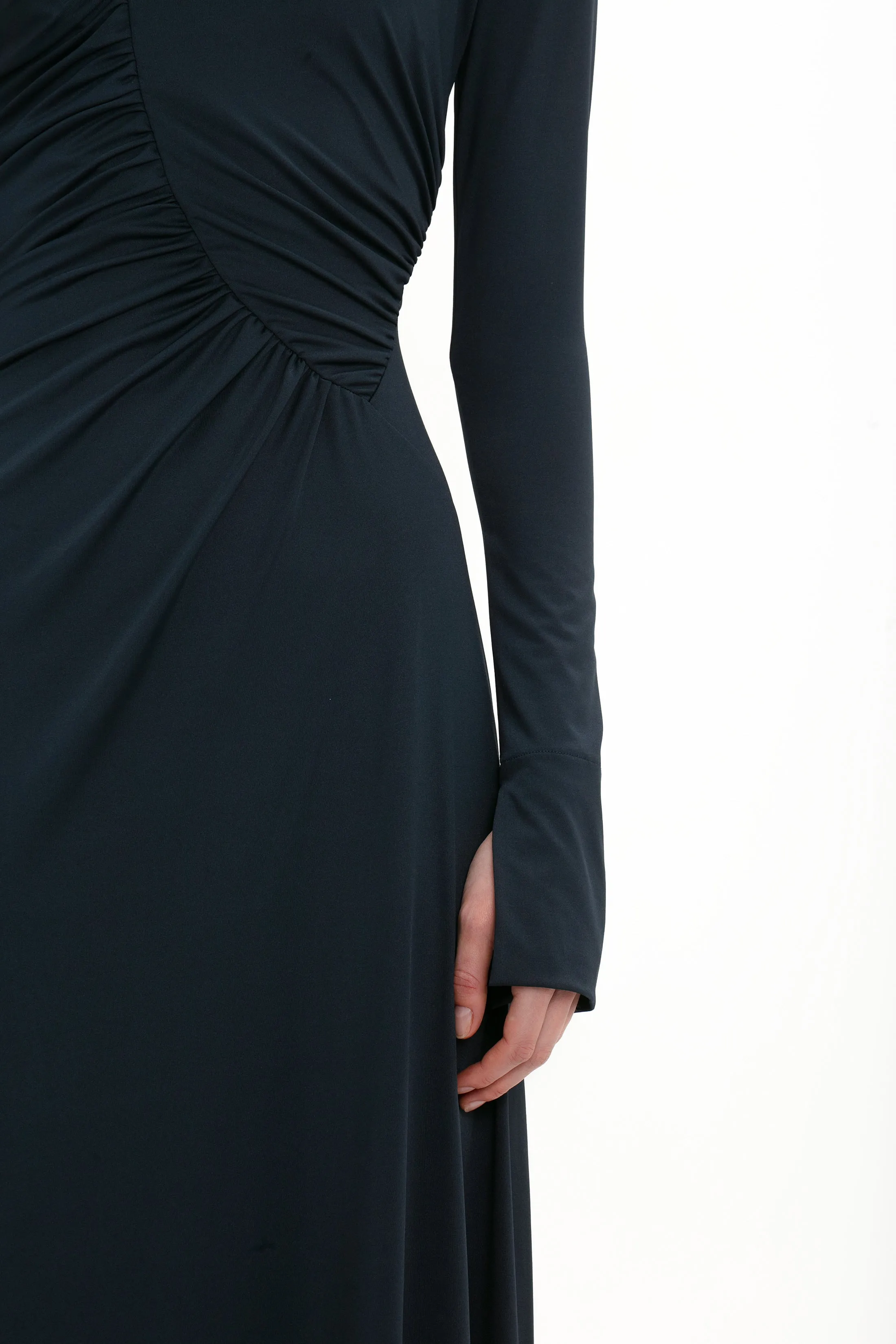 Ruched Detail Floor-Length Gown In Midnight