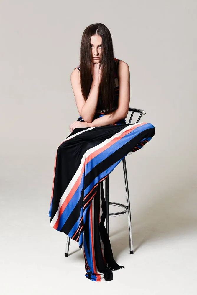 Striped Top Trousers Set Black Blue Orange Up to UK10