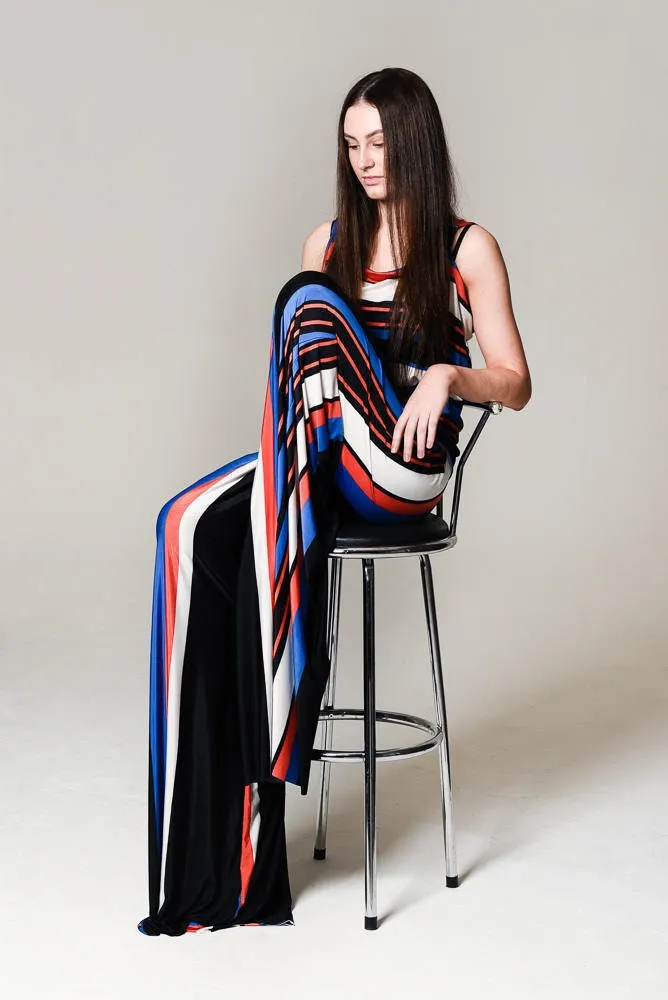 Striped Top Trousers Set Black Blue Orange Up to UK10