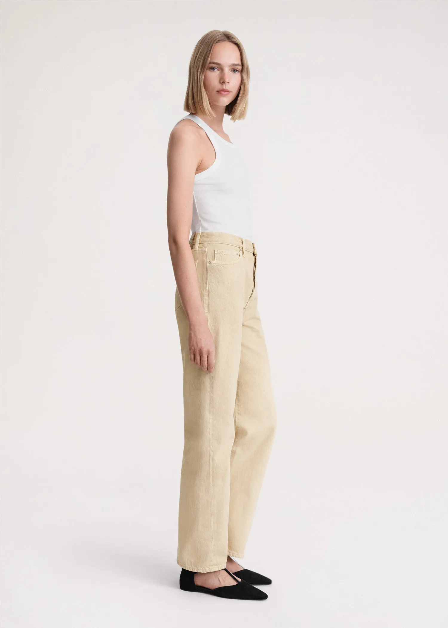 Twisted seam denim full length washed beige