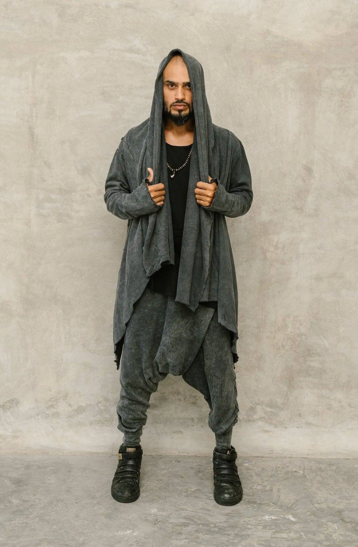 URBAN Ninja - Black Grey Stonewashed Cotton Harem Pants