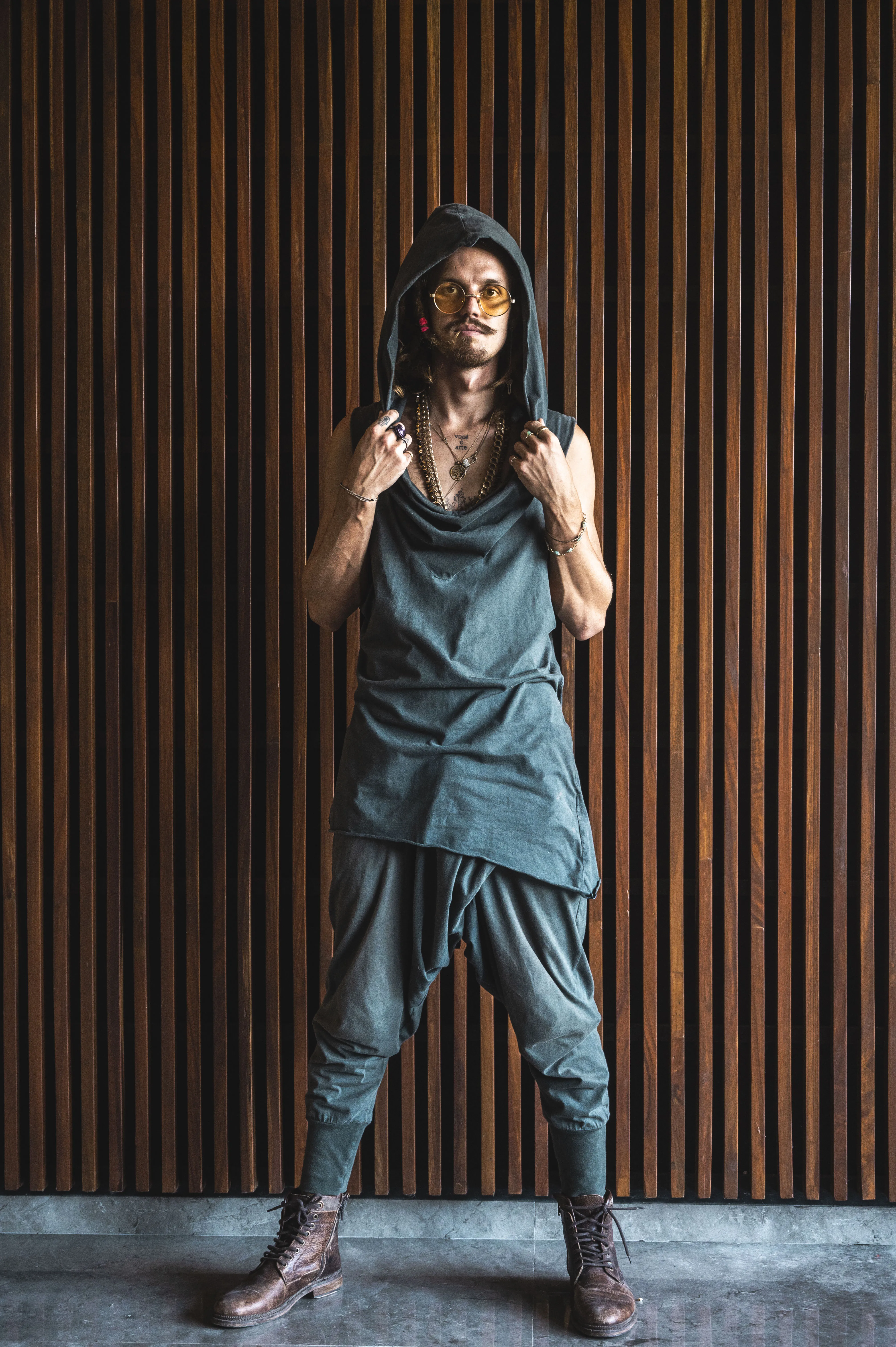 URBAN Ninja - Black Grey Stonewashed Cotton Harem Pants