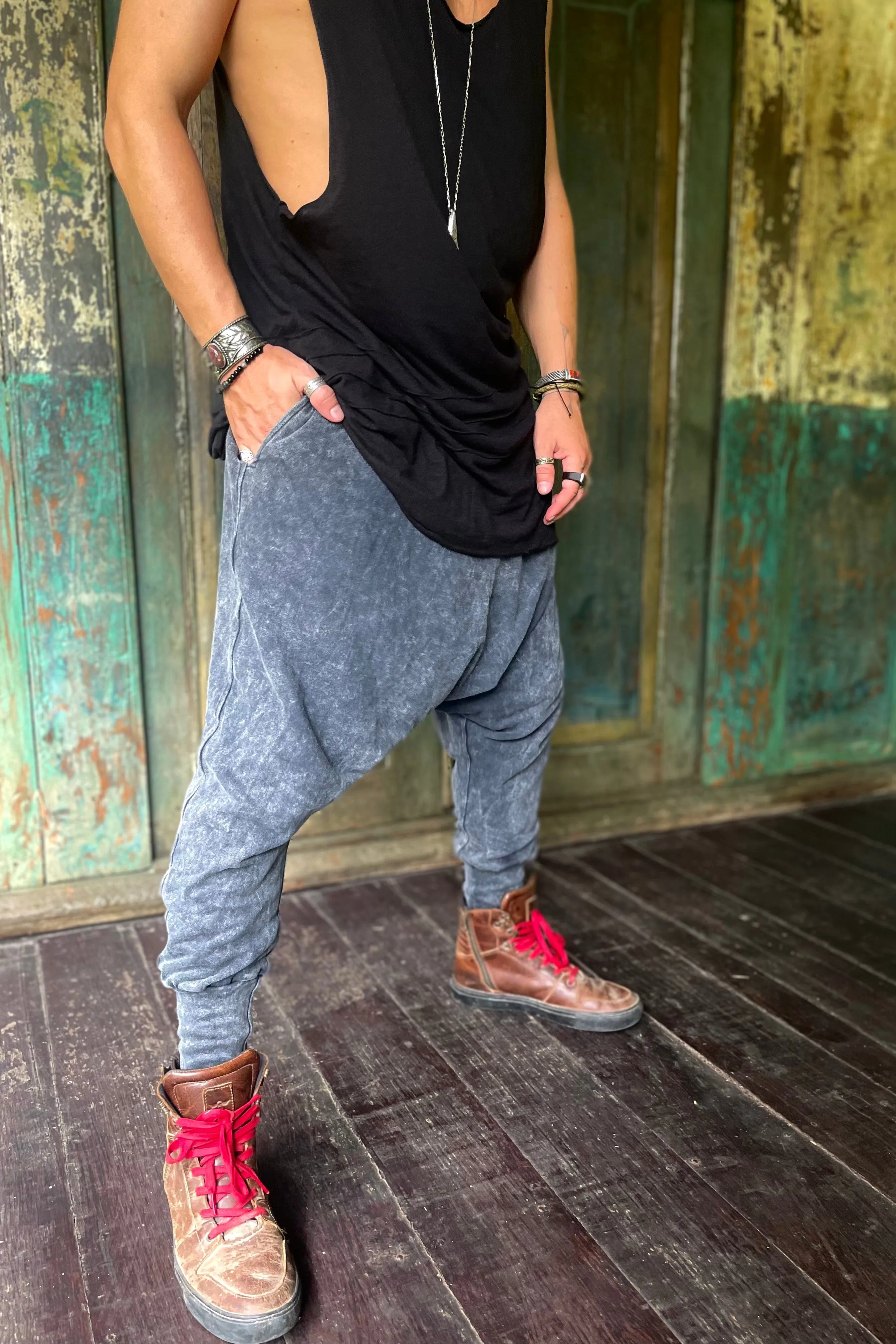 URBAN Ninja - Black Grey Stonewashed Cotton Harem Pants