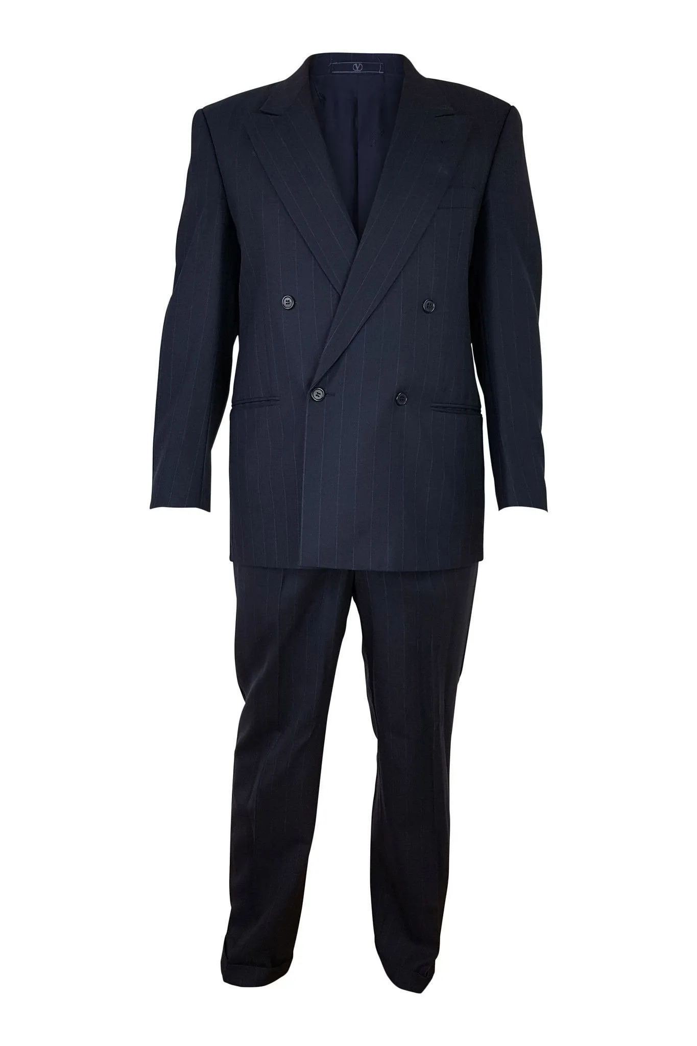 VALENTINO Uomo VIntage Double Breasted Navy Pinstripe Wool Suit