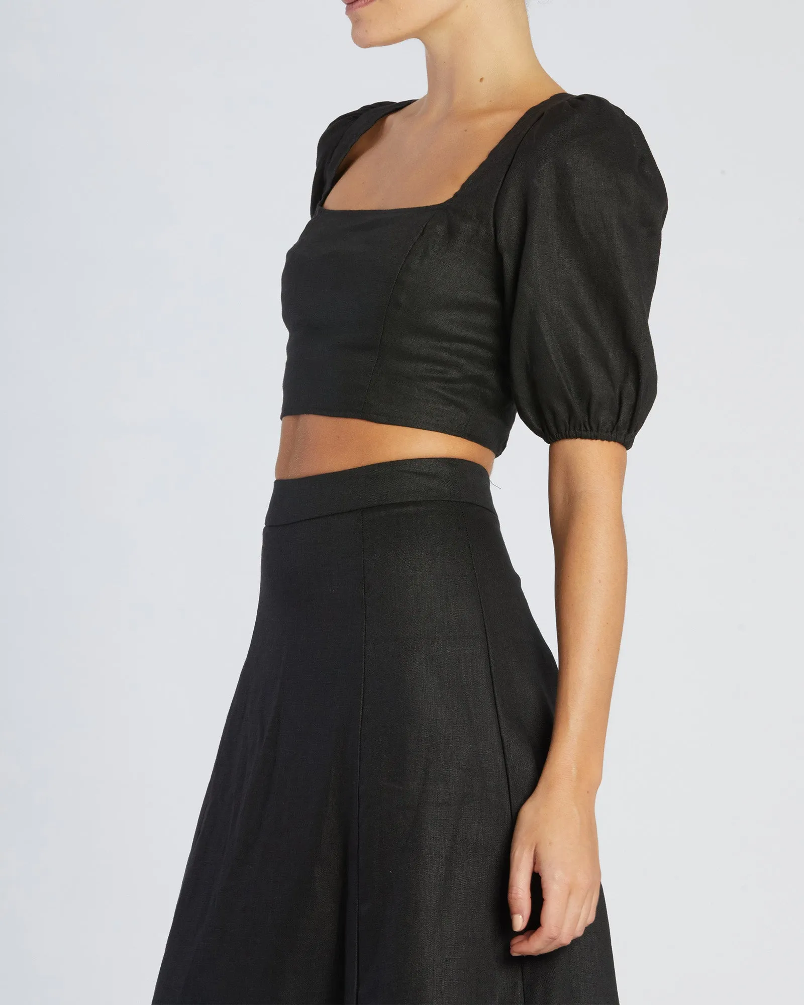 Violetta Linen Crop Top - Black