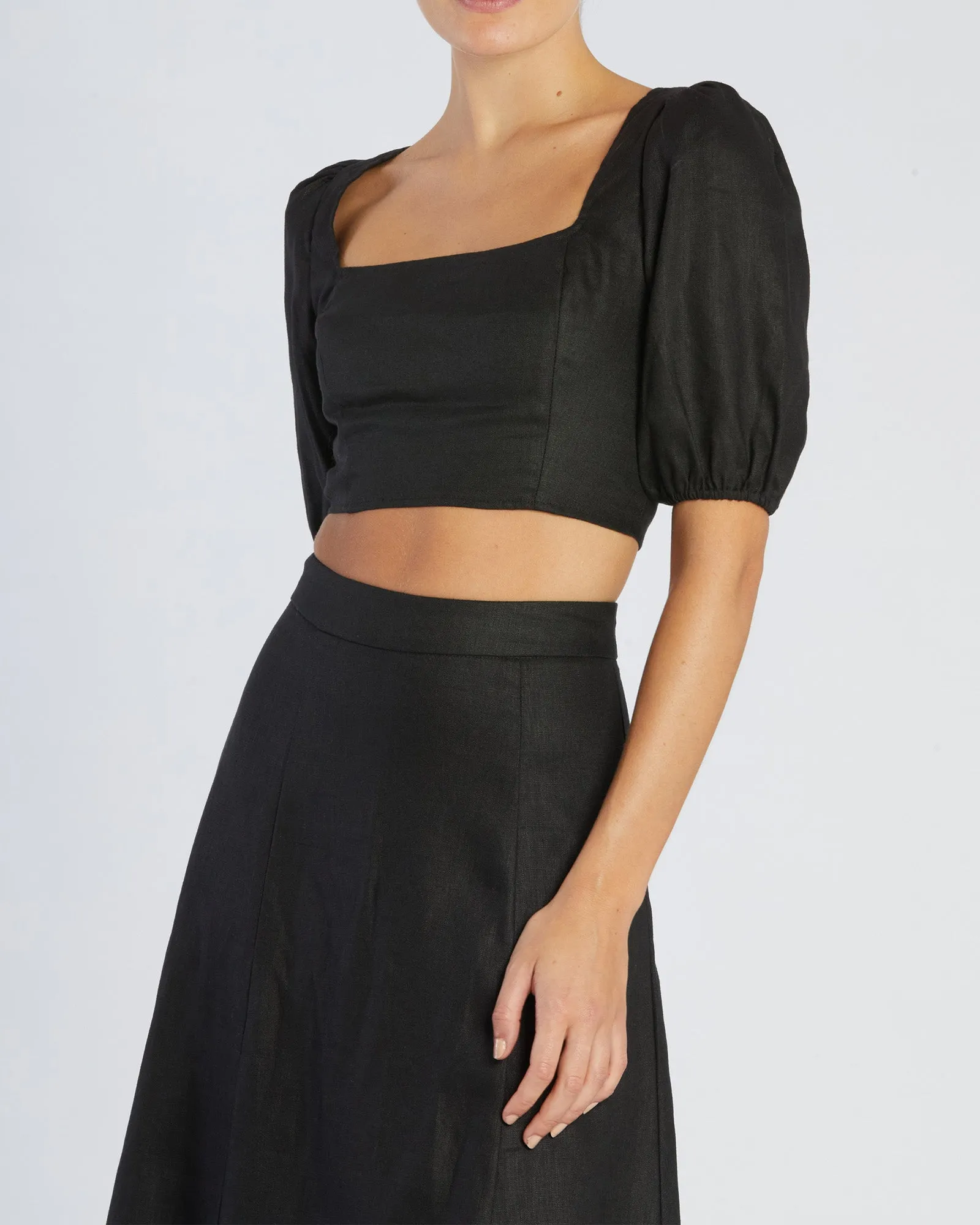 Violetta Linen Crop Top - Black