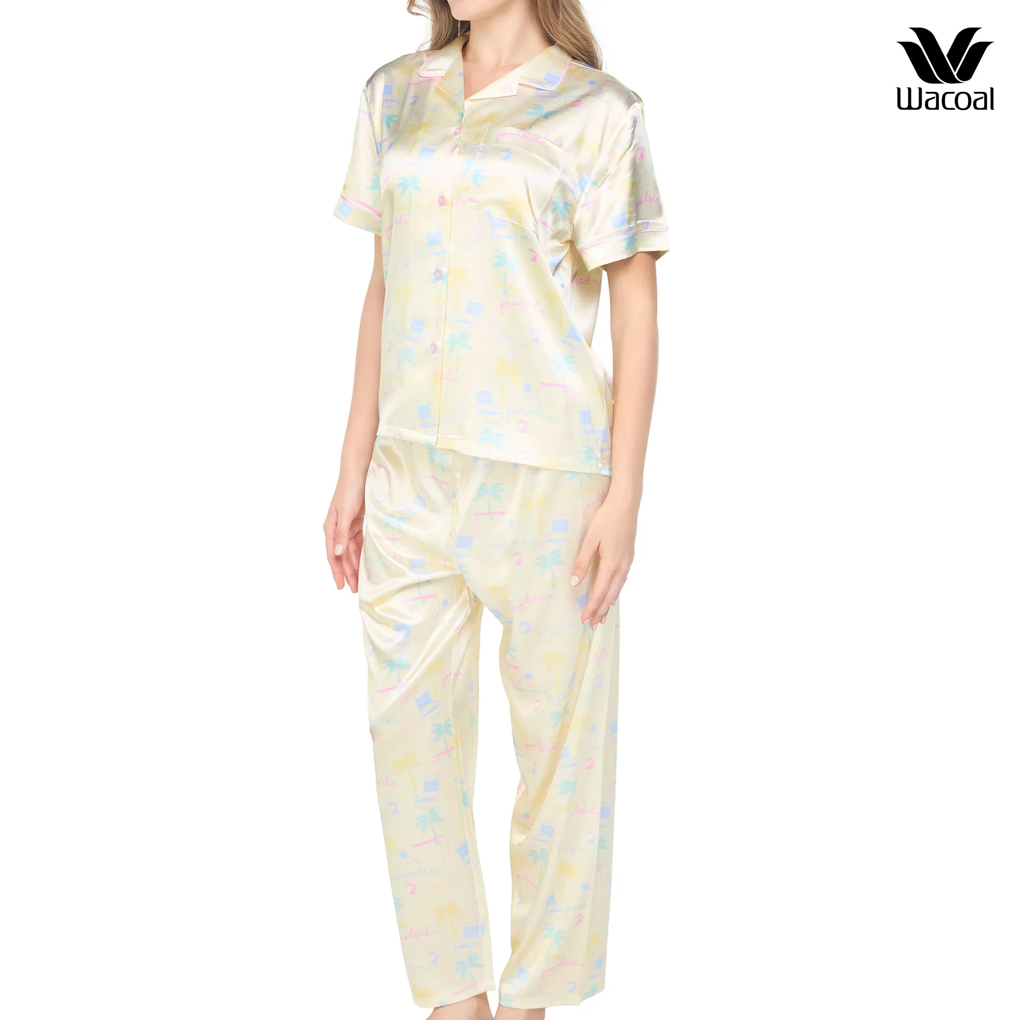 Wacoal Sleep wear พิมพ์ลาย Mood Poolside รุ่น WN7E73 สีเหลือง (YE)