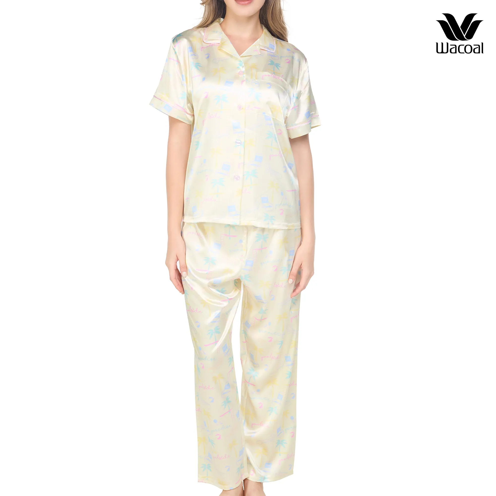 Wacoal Sleep wear พิมพ์ลาย Mood Poolside รุ่น WN7E73 สีเหลือง (YE)