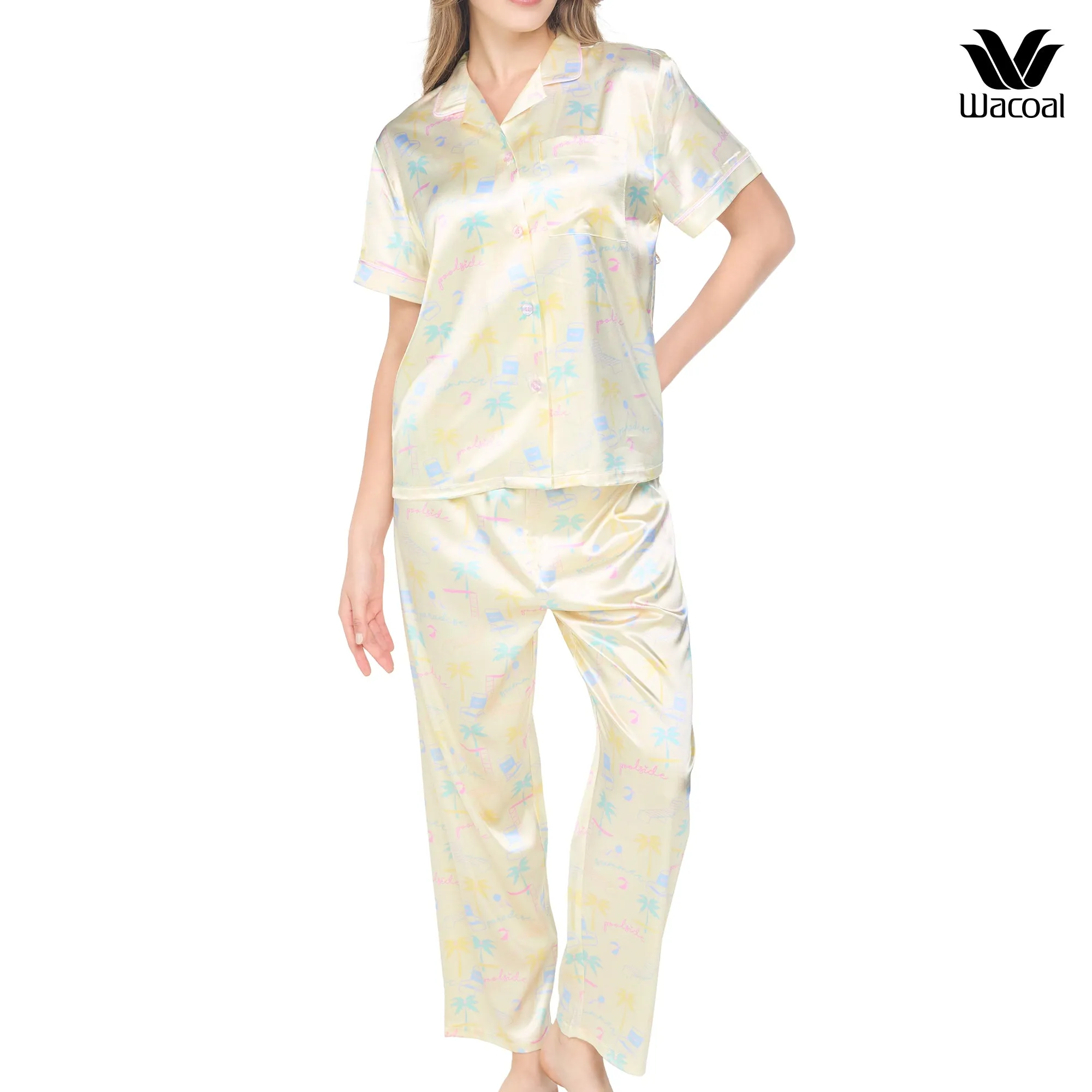 Wacoal Sleep wear พิมพ์ลาย Mood Poolside รุ่น WN7E73 สีเหลือง (YE)