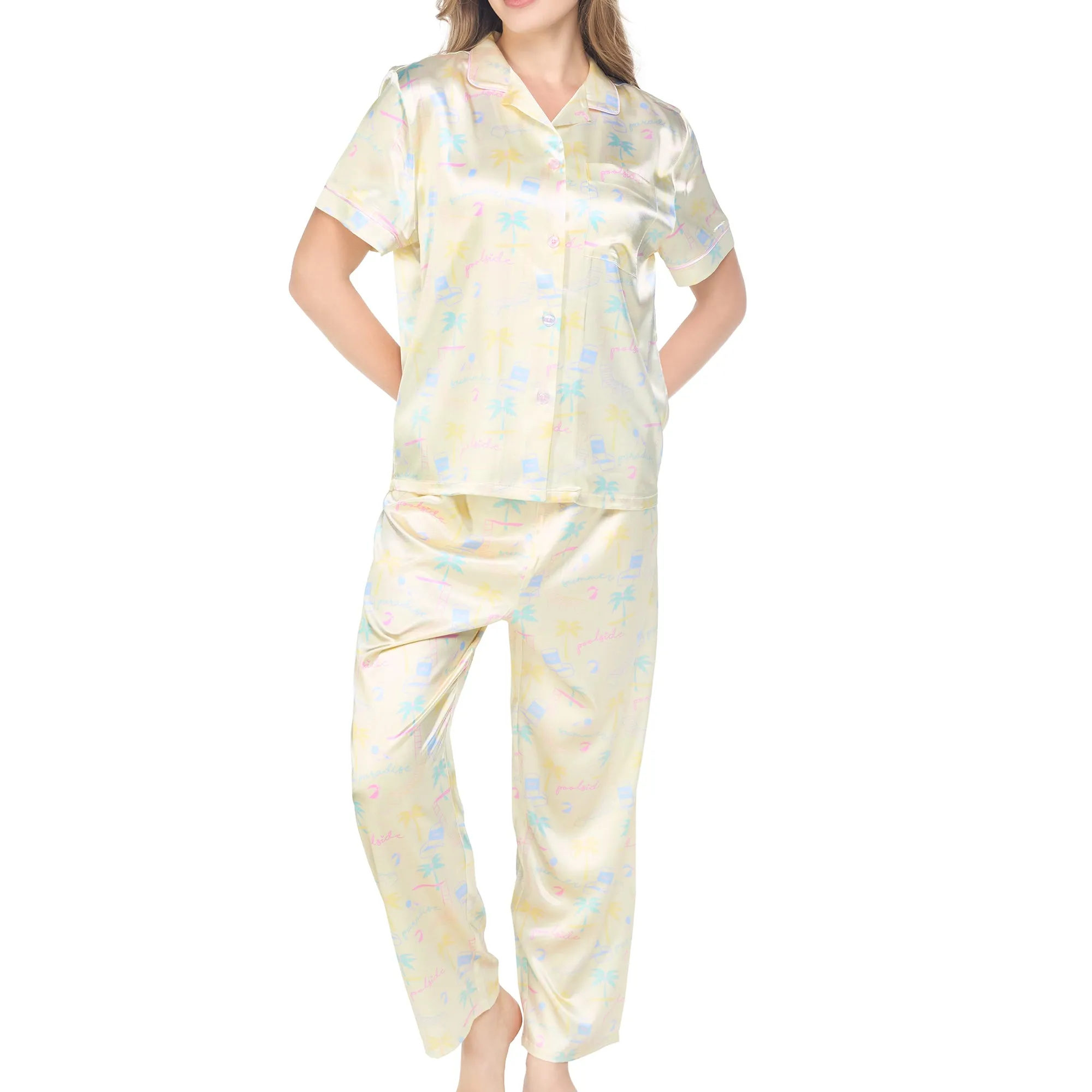 Wacoal Sleep wear พิมพ์ลาย Mood Poolside รุ่น WN7E73 สีเหลือง (YE)