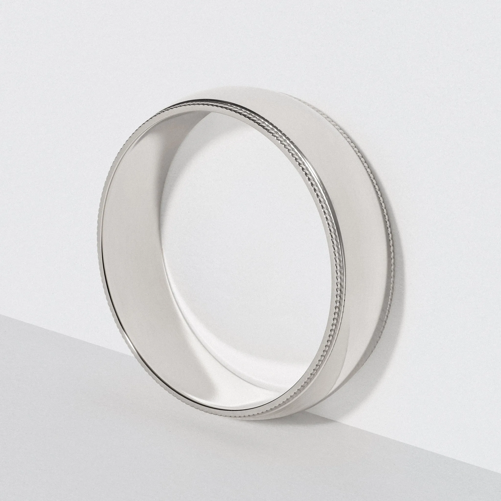 White Gold Classic Milgrain Wedding Band - Polished 6mm